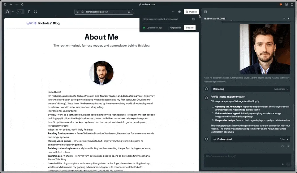 Publishing the website in one-click