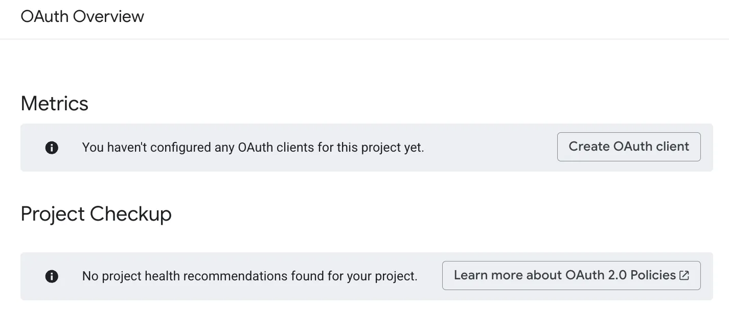 OAuth Overview page with Create OAuth client button
