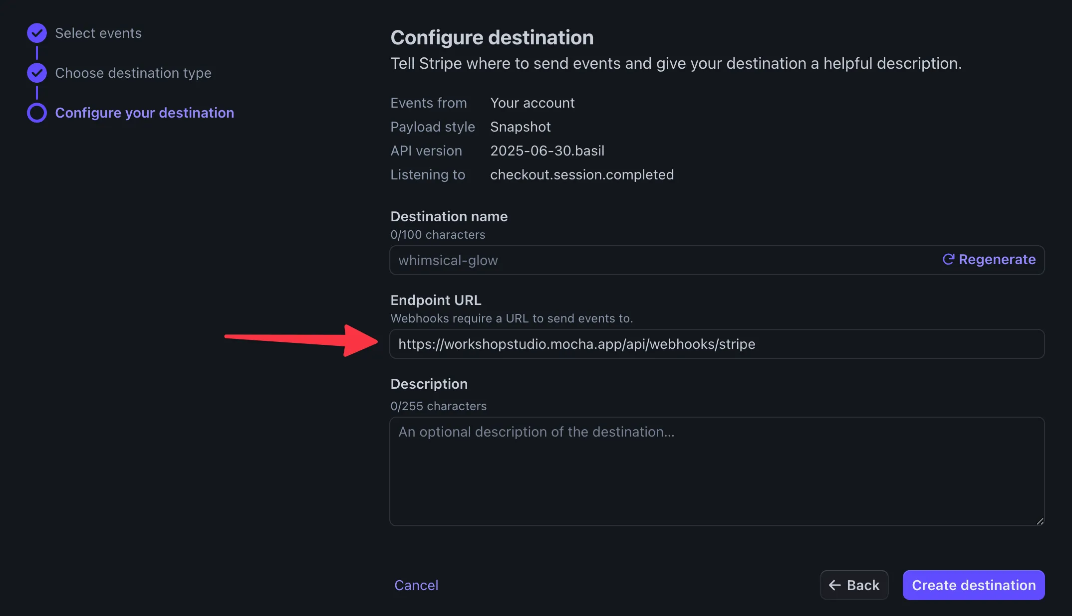 Stripe Webhook Endpoint Configuration